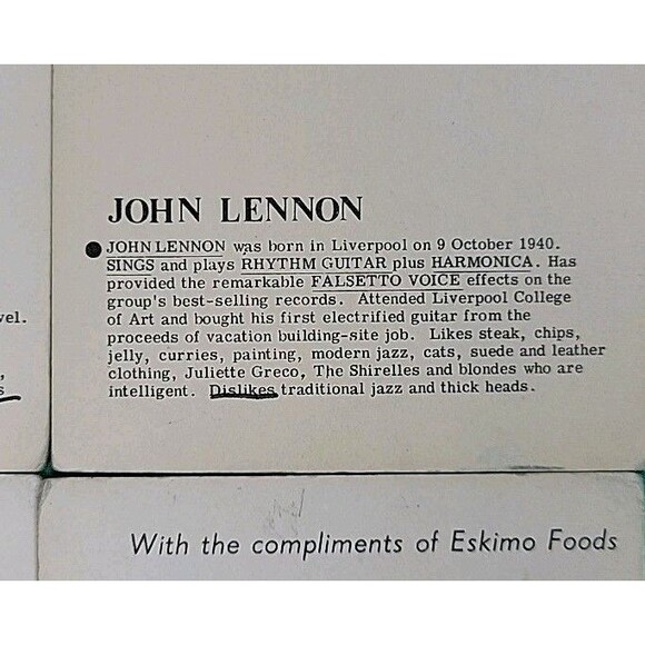 Lot of 4 Rare Beatles original U.K. Eskimo Foods trading cards 5.5" X 3.5" - Picture 8 of 11